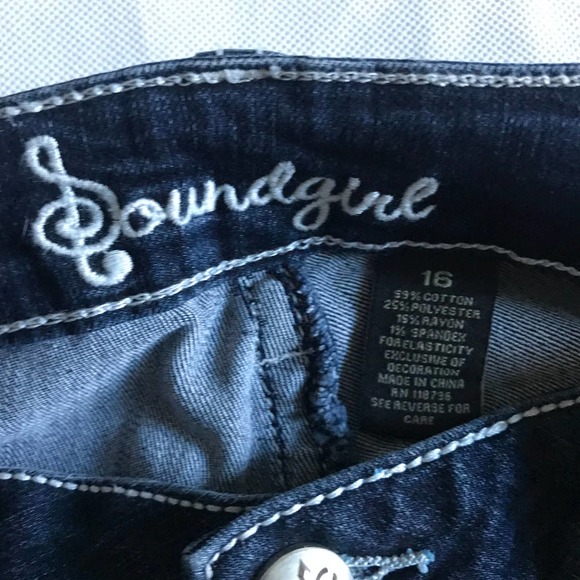 SoundGirl Size 16 Embellished Denim Jeans Fleur de lys Juniors Plus NEW - Picture 9 of 9